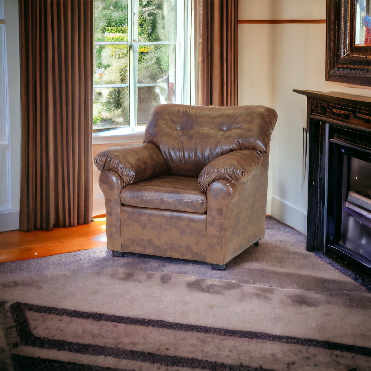 MUEBLES AMERICA - Sofá América 1 Cuerpo Cuero Sintético Caramelo