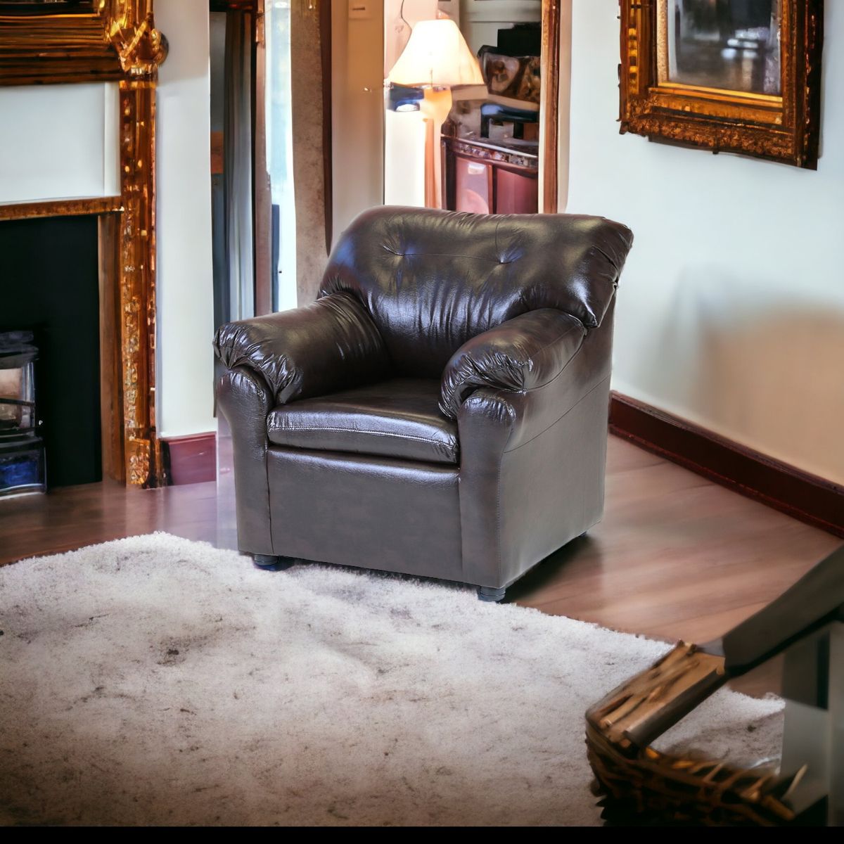 MUEBLES AMERICA - Sofá América 1 Cuerpo Cuero Sintético Café Moro