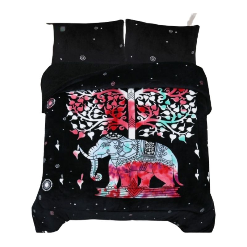 GENERICO - Cobertor Plush con chiporro Elefante Negro 2 Plazas