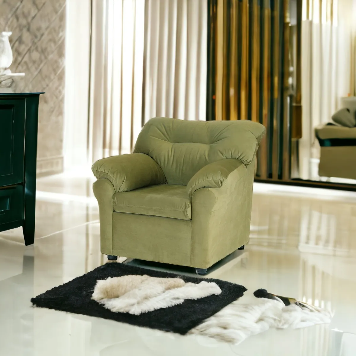 MUEBLES AMERICA - Sofá América 1 Cuerpo Tela  Verde  Musgo