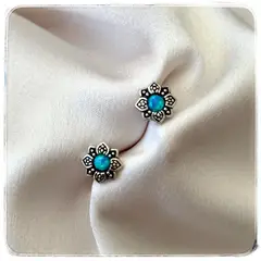 GENERICO - Aros de Flor con ópalo azul Plata 925 para mujer y niña