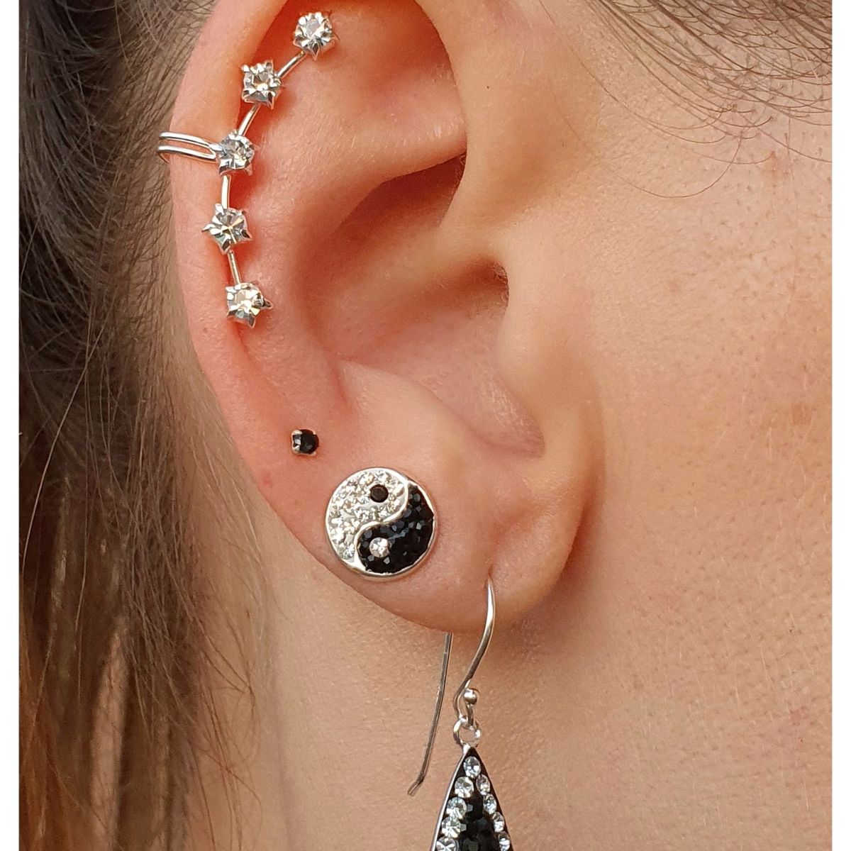 GENERICO - Aros plata Yin  Yang para hombre mujer unisex
