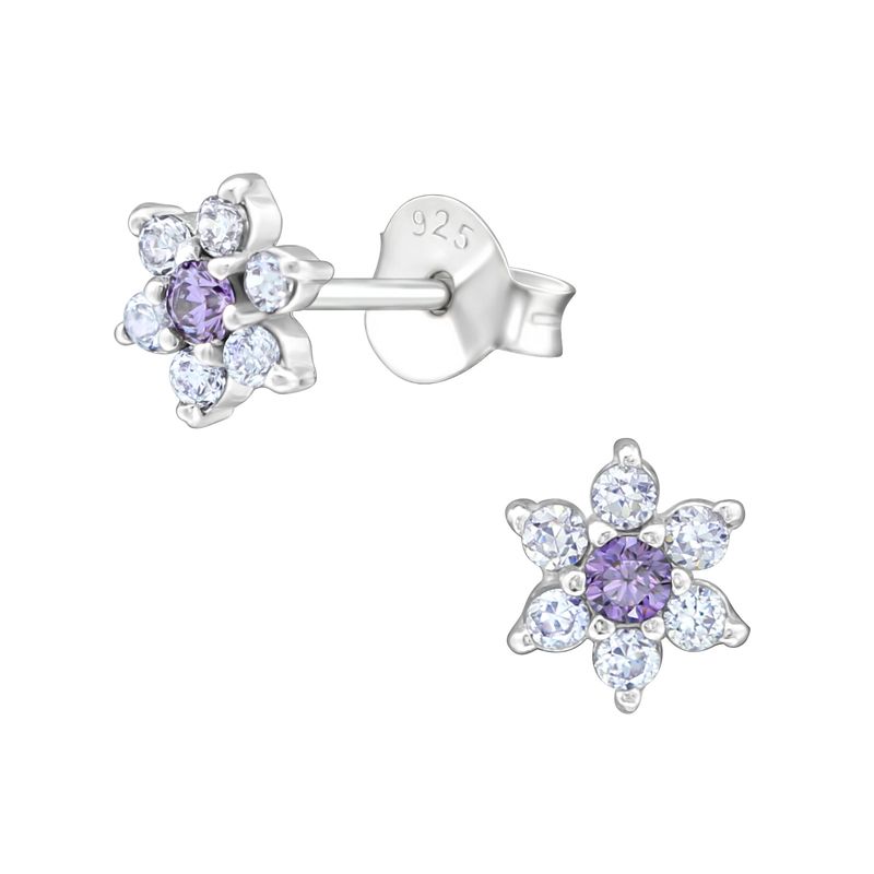 GENERICO - Aros Flor pequeña brillante  para niña y mujer plata 925