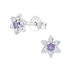 GENERICO - Aros Flor pequeña brillante para niña y mujer plata 925