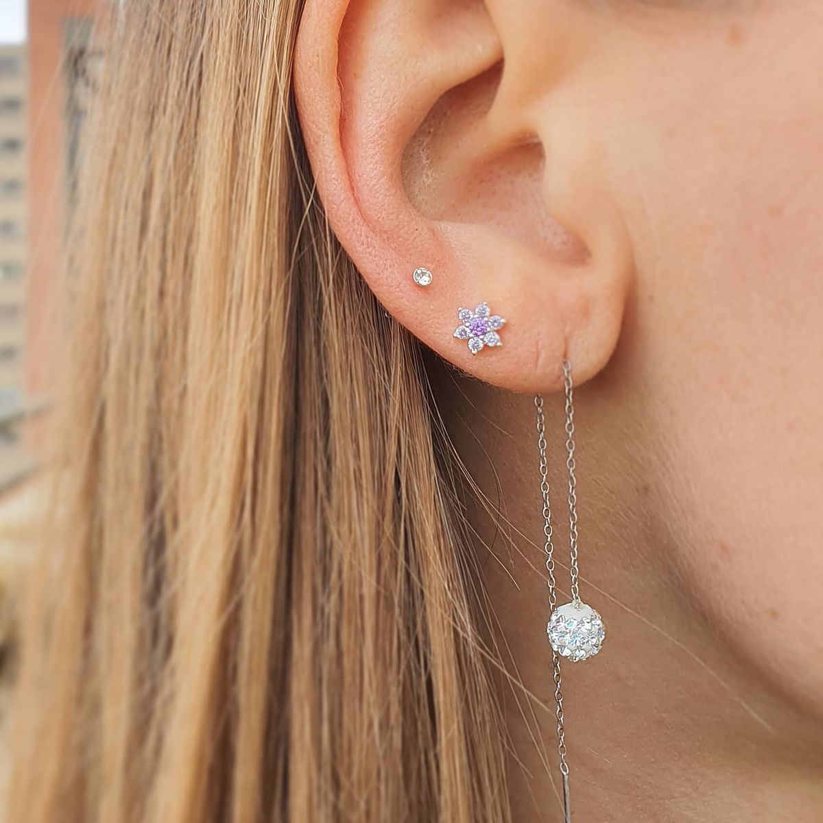 GENERICO - Aros Flor pequeña brillante  para niña y mujer plata 925