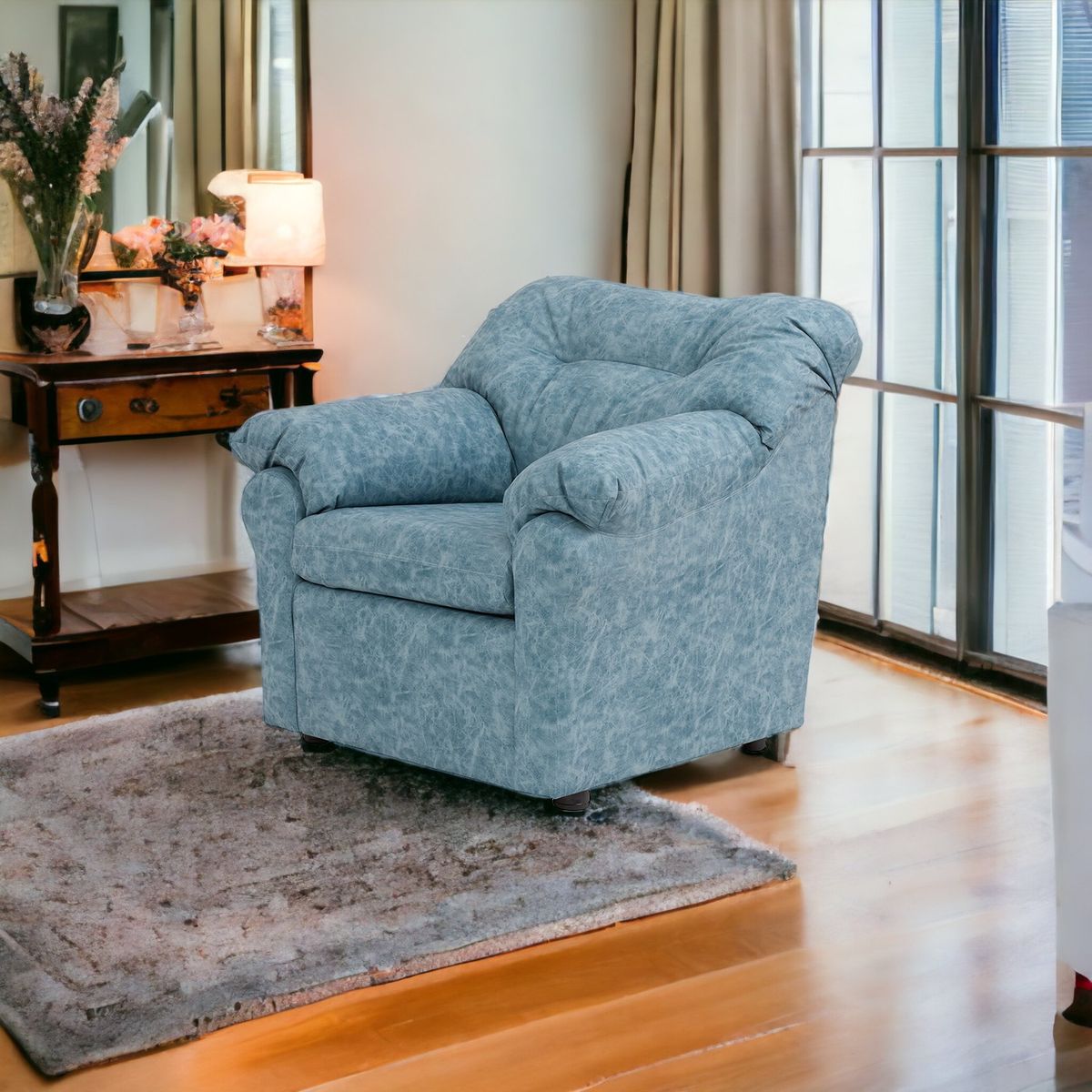 MUEBLES AMERICA - Sofá América 1 Cuerpo Cuero Auris Azul Claro