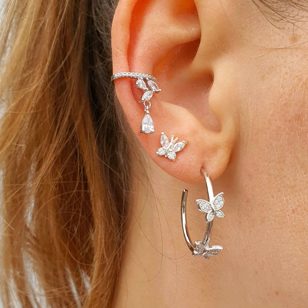 GENERICO - Aros de plata fina  Mariposa mujer niña hipoalergenicos