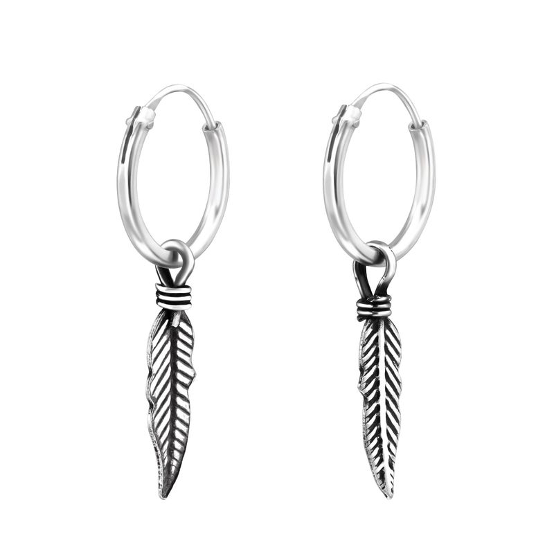 GENERICO - Argollas pluma hombre mujer aros de plata 925