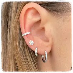 GENERICO - Aros conjunto de argollas huggies Plata 925 + caja regalo