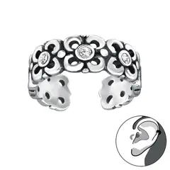GENERICO - Argolla a presion de flores Plata 925 envejecida cuff