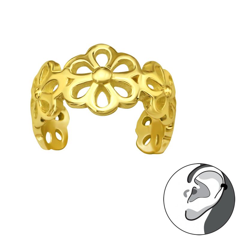 GENERICO - Argolla dorada a presion flores Mujer niña  Plata 925