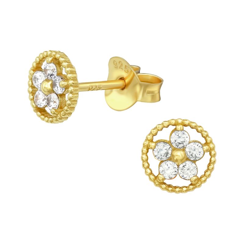 GENERICO - Aros mujer plata Flor dorada