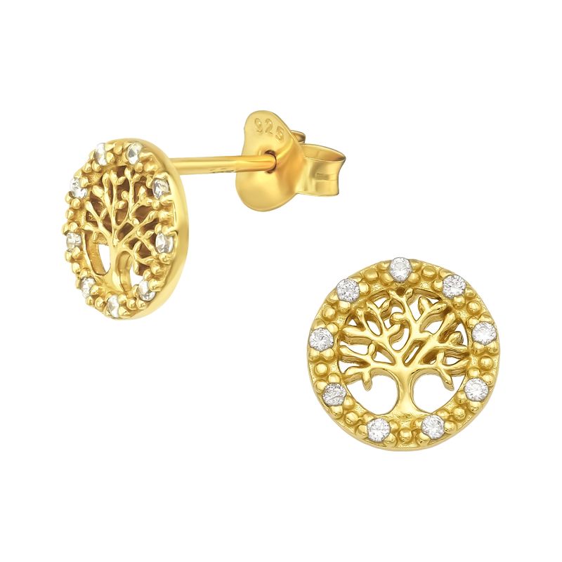 GENERICO - Aros de plata Árbol de la vida dorado para mujer y niña
