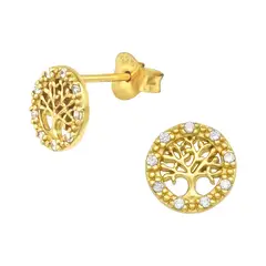 GENERICO - Aros de plata Árbol de la vida dorado para mujer y niña