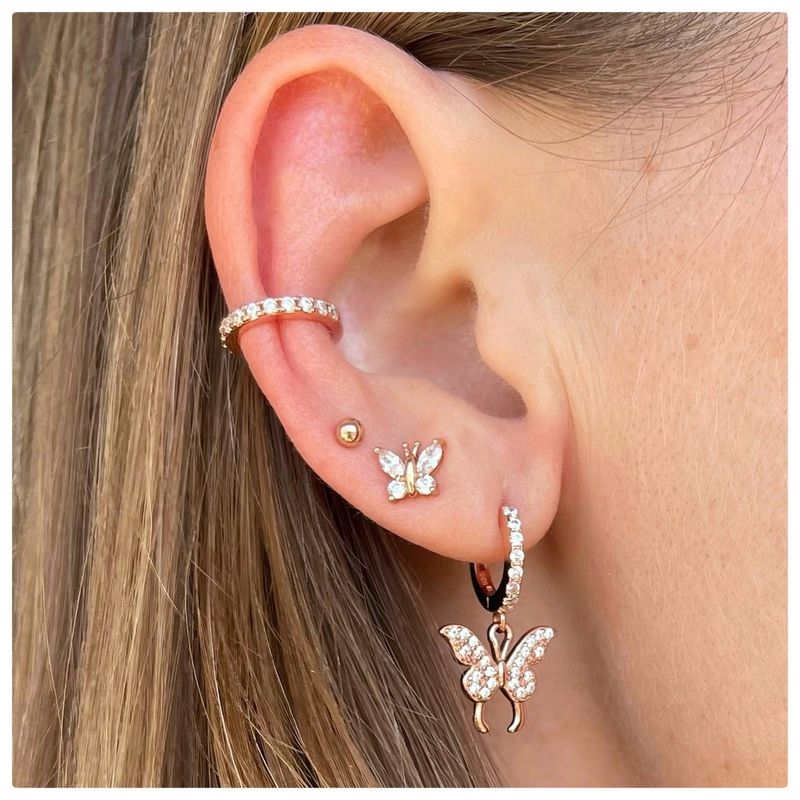GENERICO - Conjunto aros mariposa Plata 925 y oro rosado + caja regalo