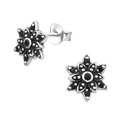 GENERICO - Aros mujer plata Flor negra