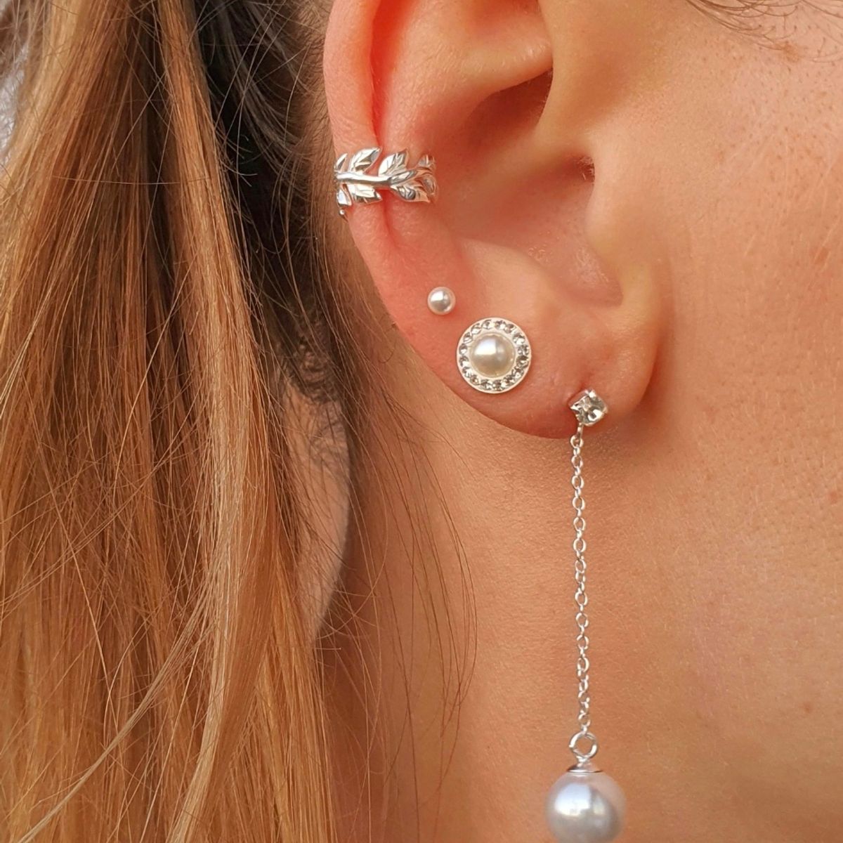 GENERICO - Aros mujer plata Cadena con perla