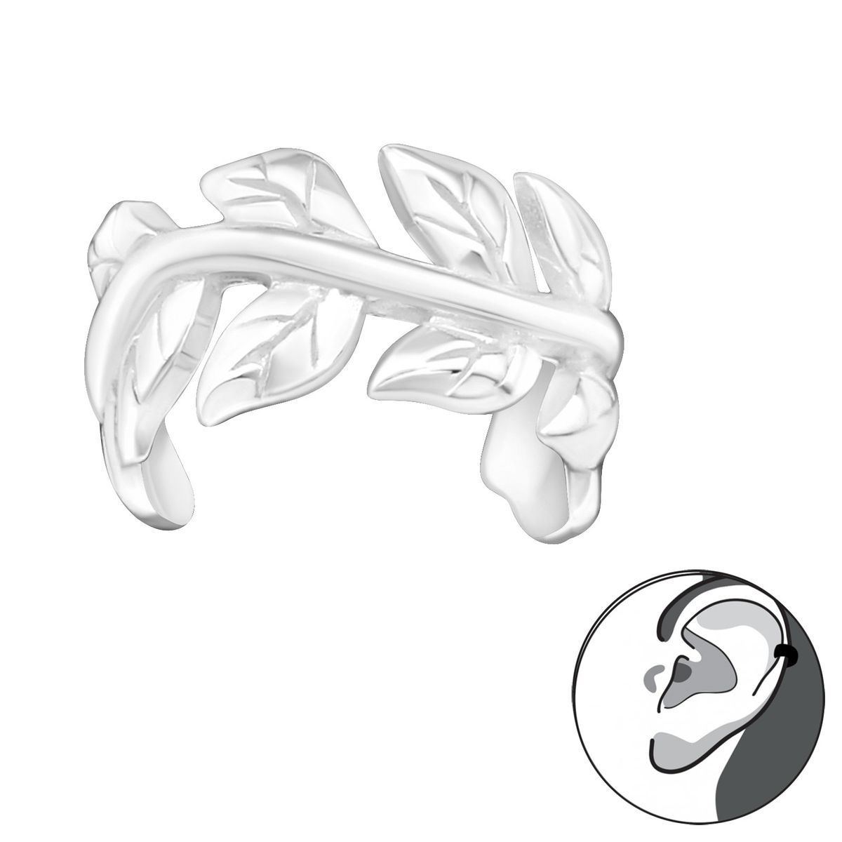 GENERICO - Aro a presion de plata hoja  plata 925 arete cuff