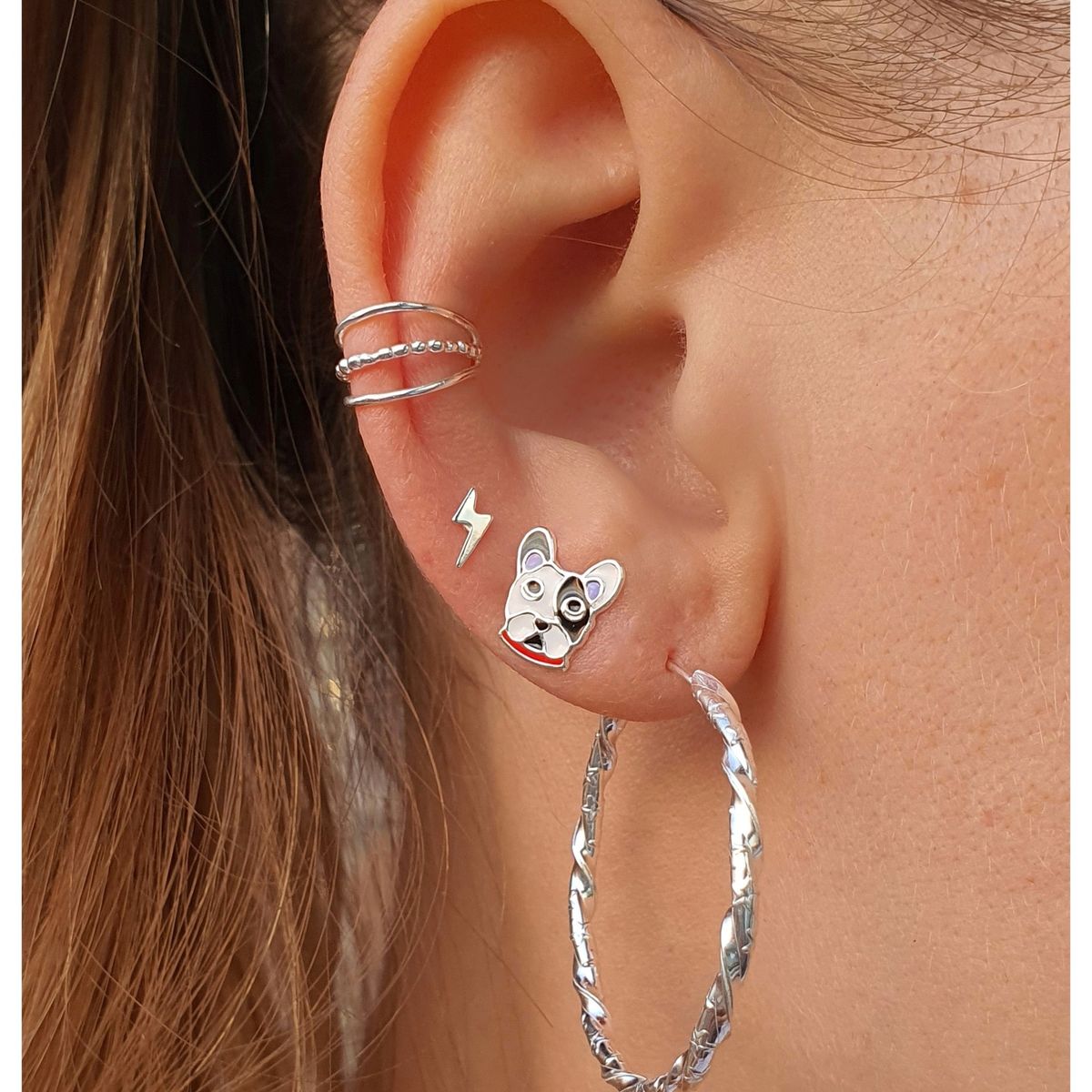 GENERICO - Argolla triple falsa a presion hombre mujer plata 925