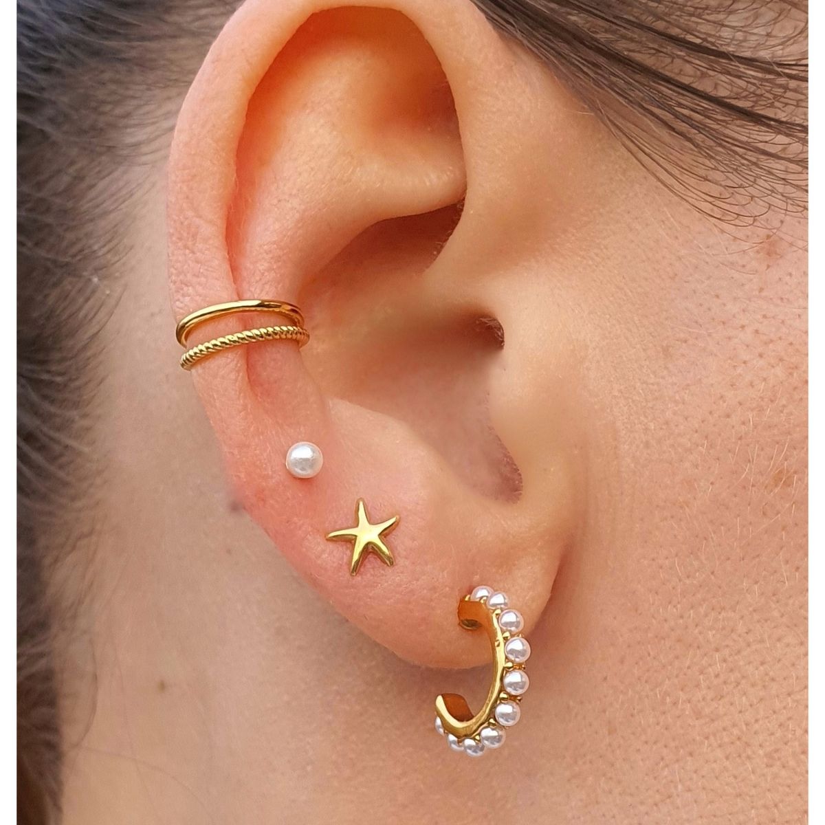 GENERICO - Aros Estrella de mar dorados pequeños para niña mujer