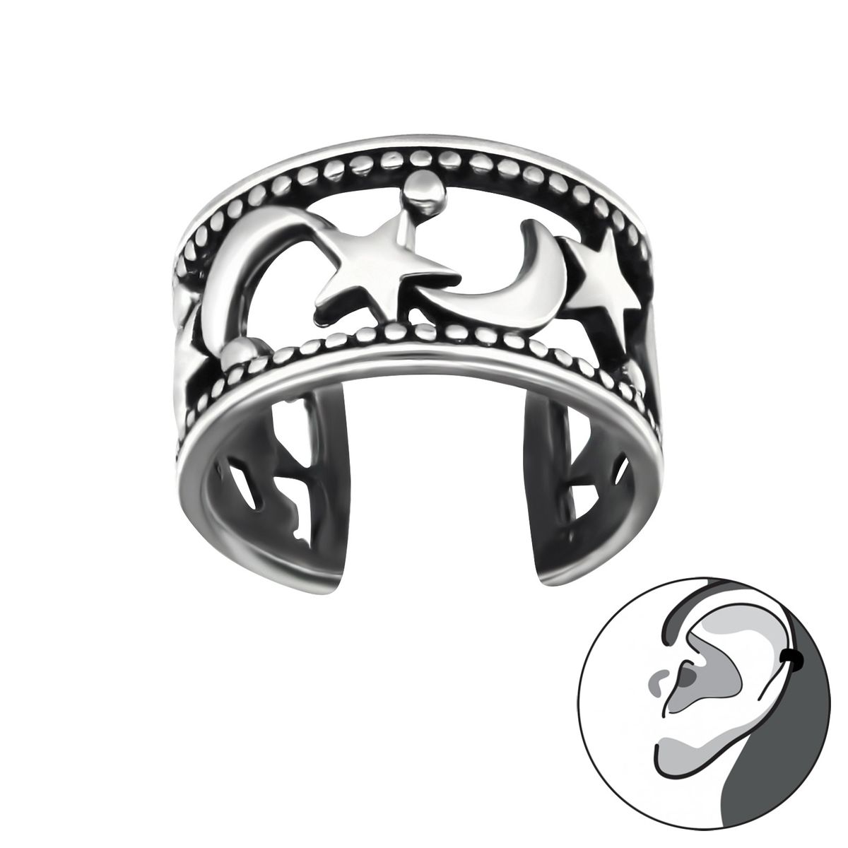 GENERICO - Aro Cuff lunas y estrellas Mujer Plata 925