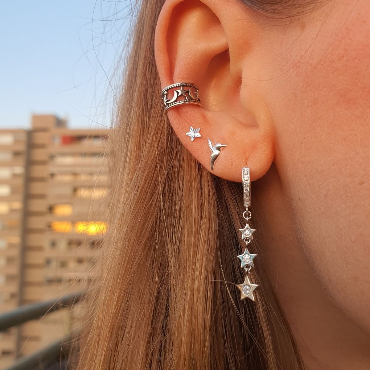 GENERICO - Aro Cuff lunas y estrellas Mujer Plata 925