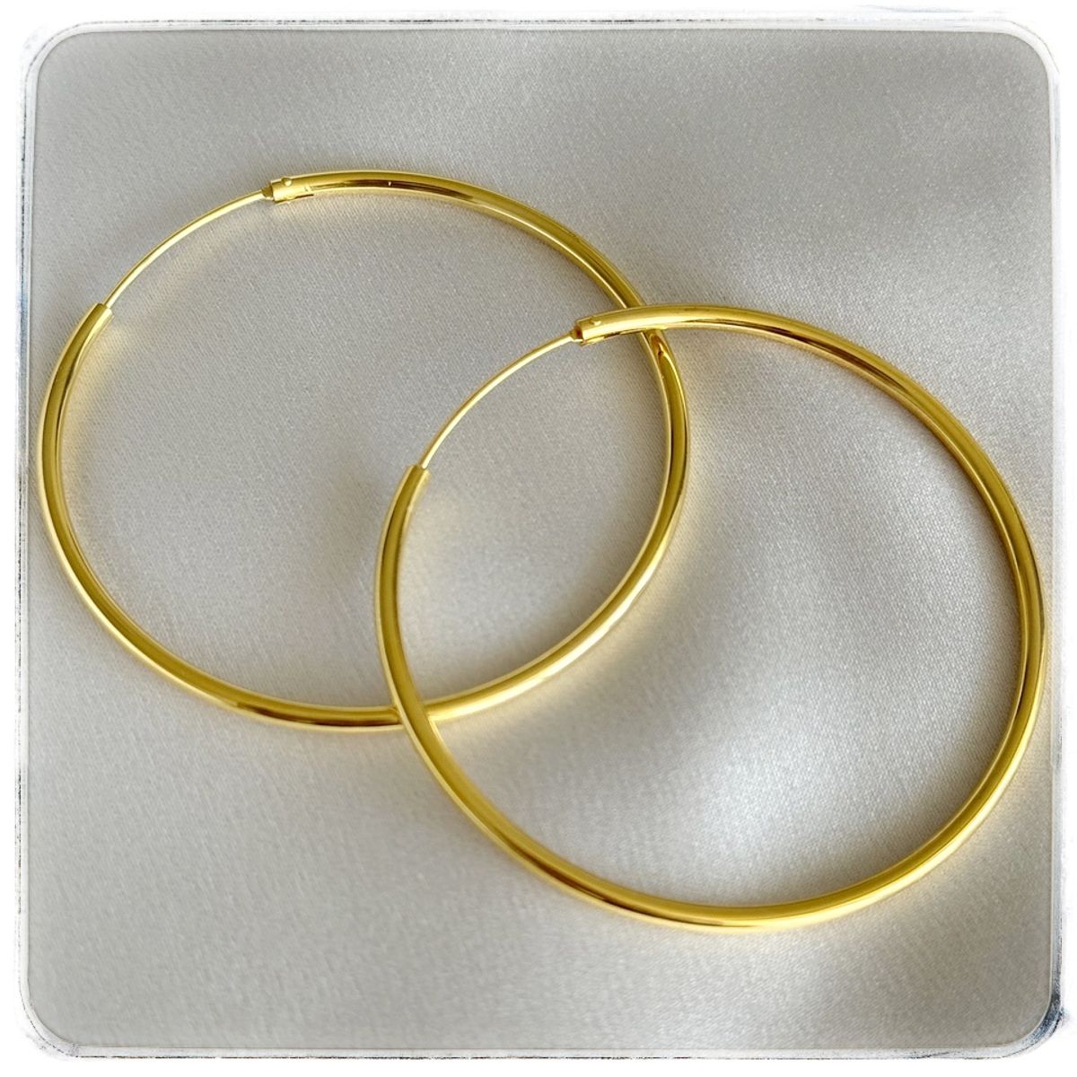 GENERICO - Argollas lisas grandes 50 mm plata 925 oro 18 K   + cajita