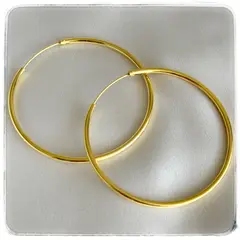 GENERICO - Argollas lisas grandes 50 mm plata 925 oro 18 K  + cajita