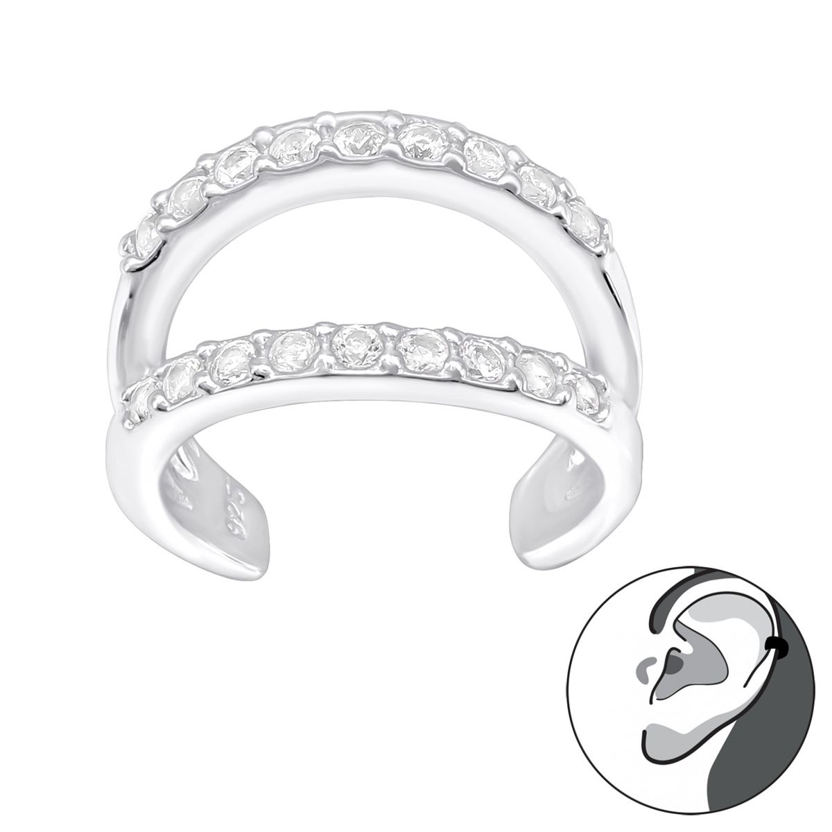 GENERICO - Aro ear cuff  doble brillante  Plata 925