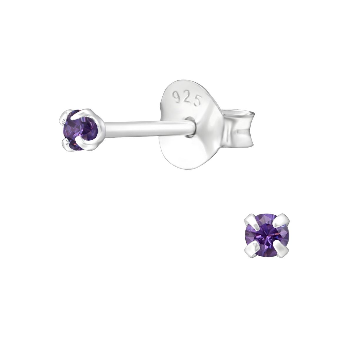 GENERICO - Aros mujer plata Amatista 2 mm