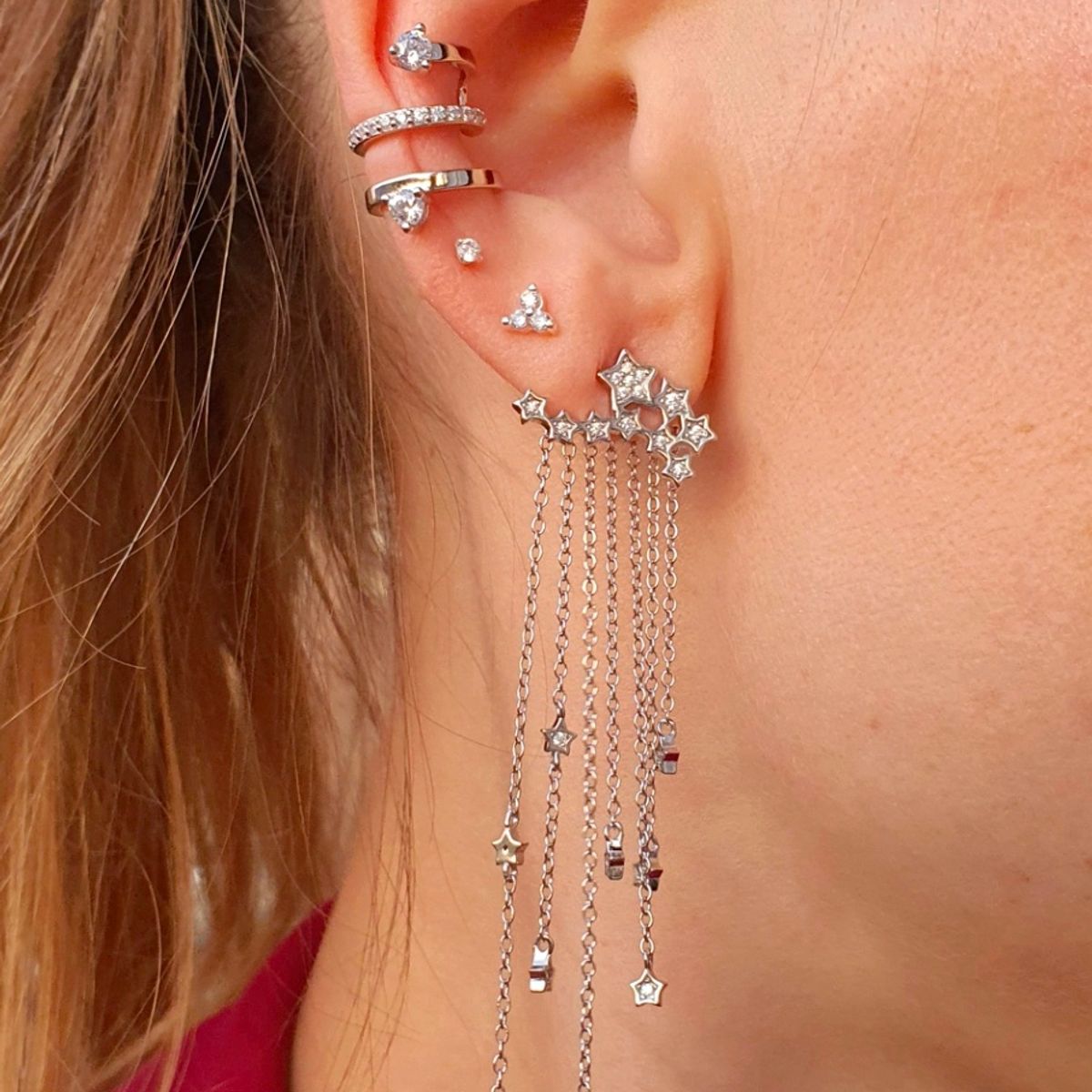 GENERICO - Aros mujer plata Cascada estelar