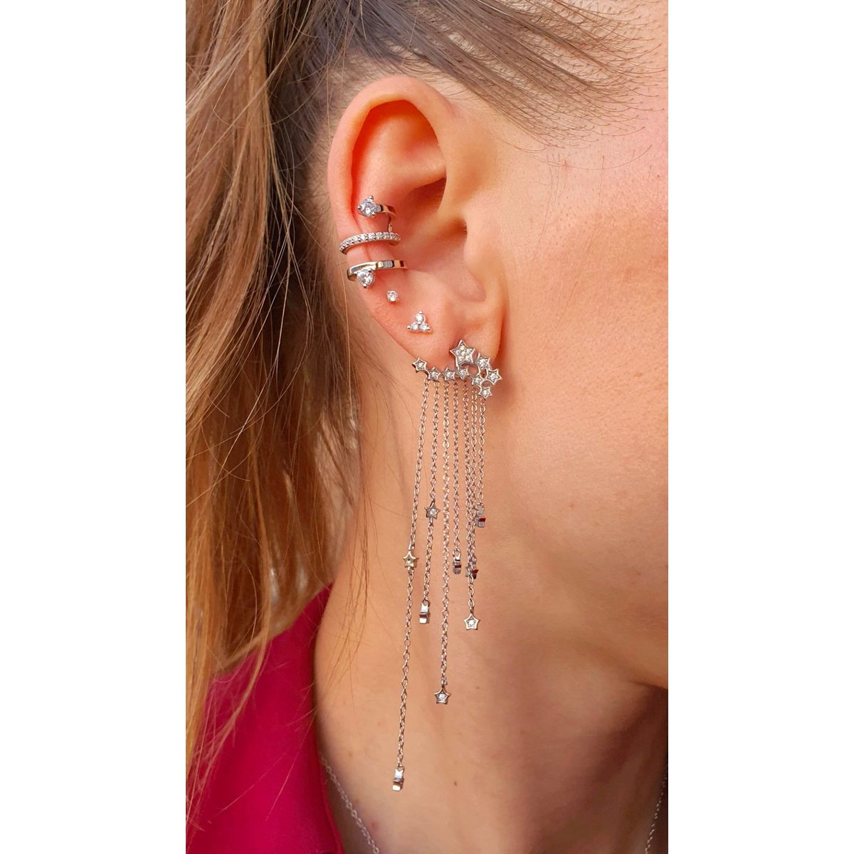 GENERICO - Aros mujer plata Cascada estelar