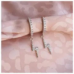 GENERICO - Argollas de rayo hombre y mujer brillantes Plata 925