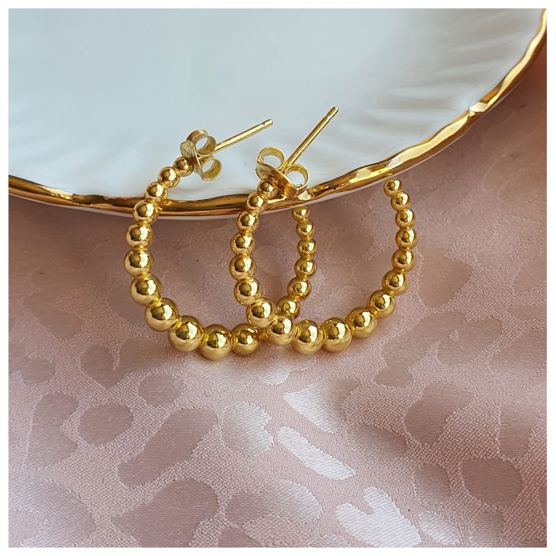 GENERICO - Aros  Semi argollas esferas hombre mujer doradas plata 925 + oro 18 k