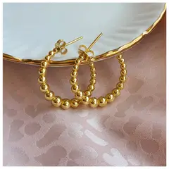 GENERICO - Aros Semi argollas esferas hombre mujer doradas plata 925 + oro 18 k