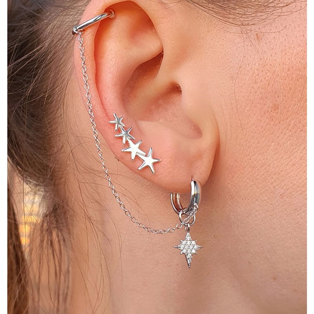 GENERICO - Argolla estrella con Cuff a presion Plata 925