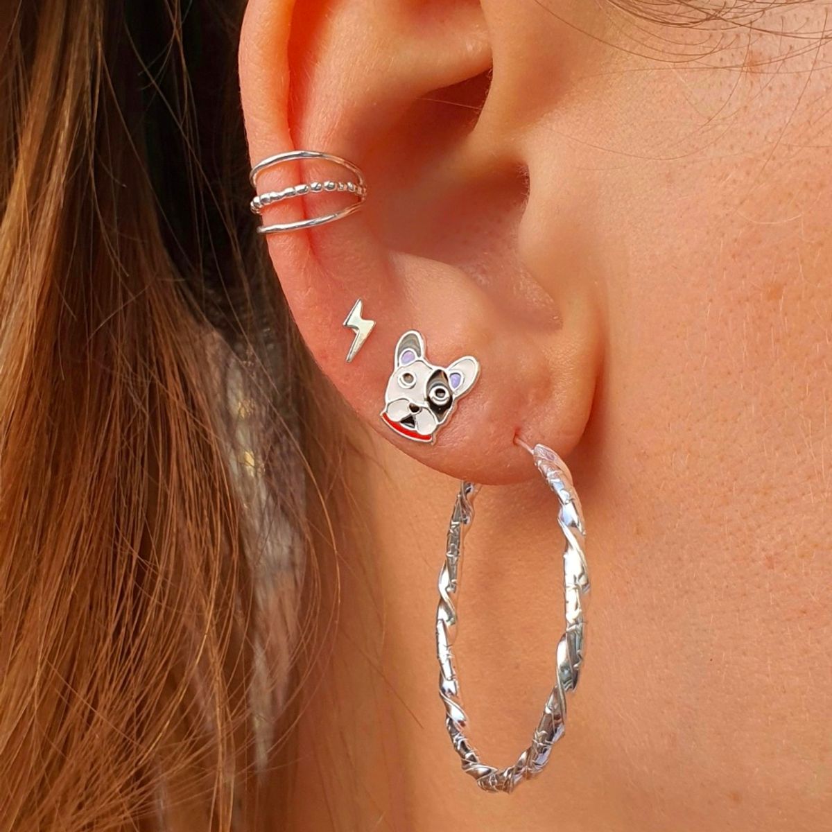 GENERICO - Aros mujer plata Perro Bulldog