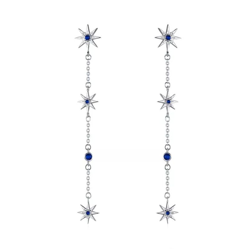 GENERICO - Aros mujer plata Aros largos estrellas
