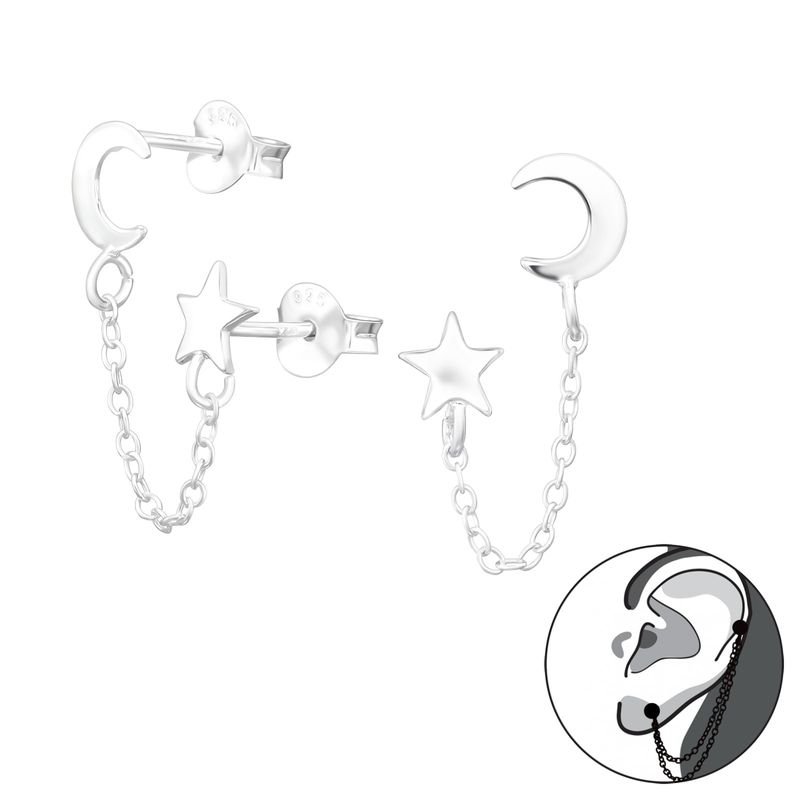 GENERICO - Aros mujer plata Luna - estrella encadenadas