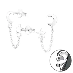 GENERICO - Aros mujer plata Luna - estrella encadenadas