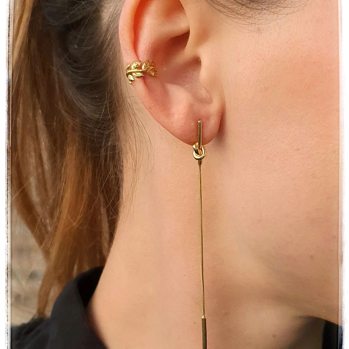 GENERICO - Aros largos dorados plata 925 + oro 18 k