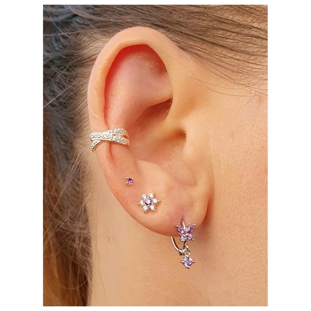 GENERICO - Conjunto de aros de plata Mariposa lila morados  caja regalo