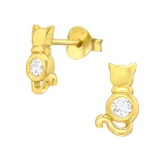 GENERICO - Aros mujer plata Gatos dorados