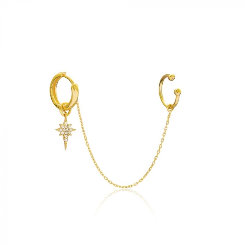 GENERICO - Aro Argolla dorada con cuff Plata 925 + oro 18 k