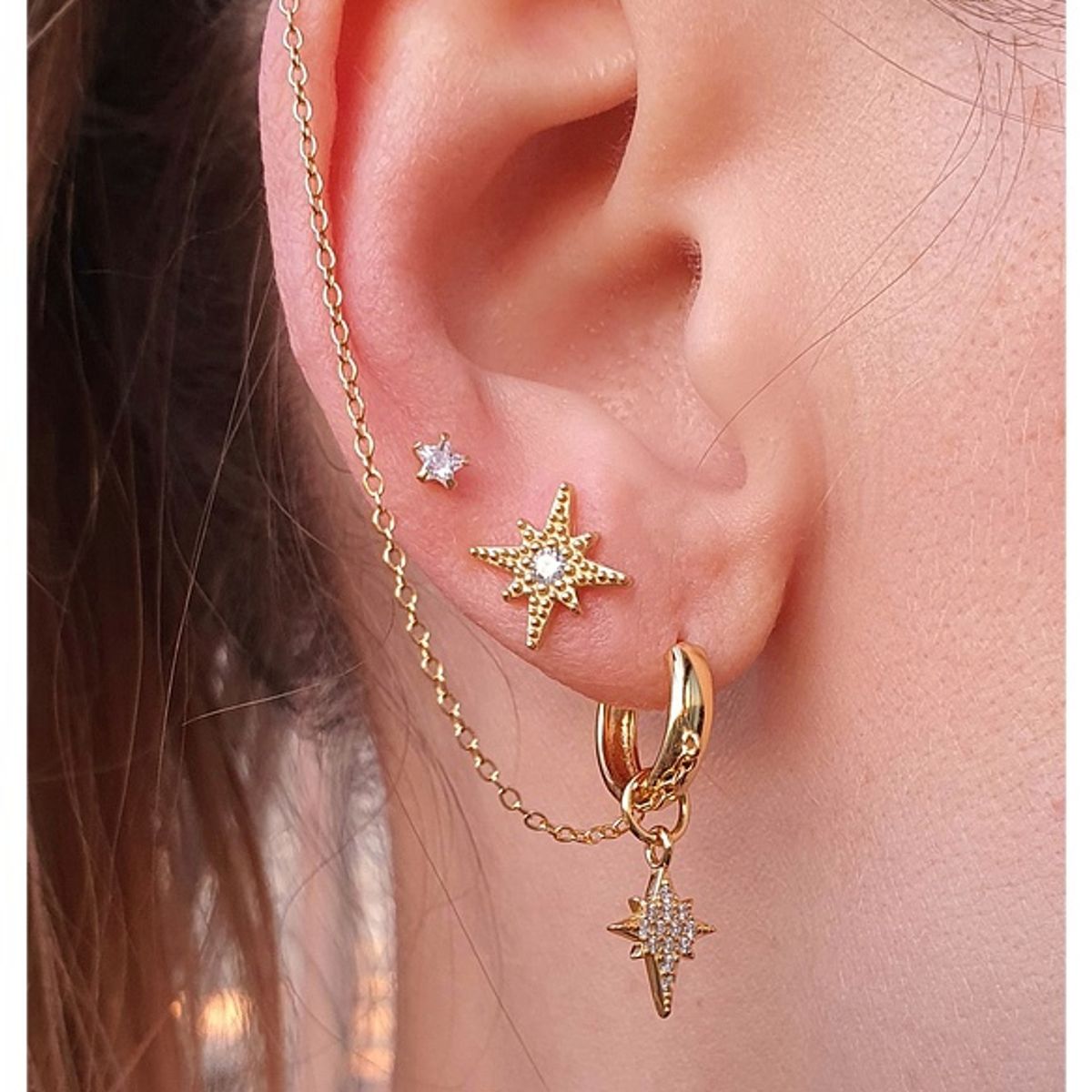 GENERICO - Aro Argolla dorada con cuff Plata 925 + oro 18 k