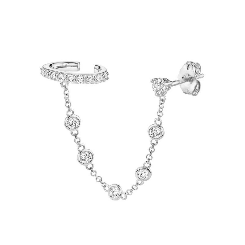 GENERICO - Aros mujer plata Punto de luz con cuff