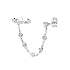 GENERICO - Aros mujer plata Punto de luz con cuff
