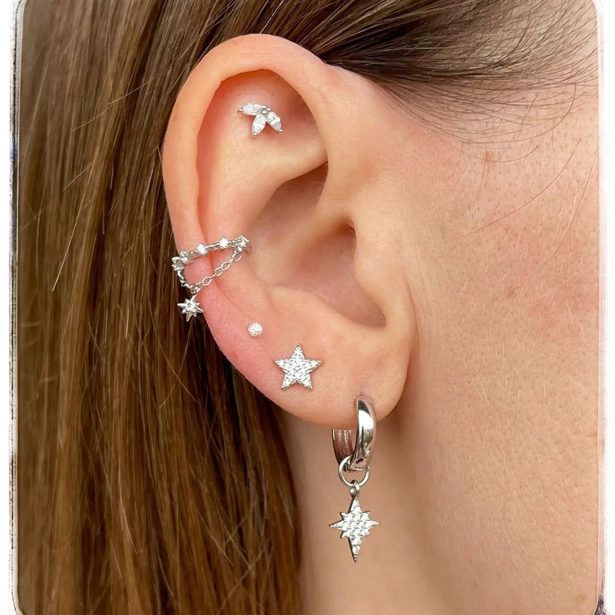 GENERICO - Argollas huggies estrellas  de plata 925