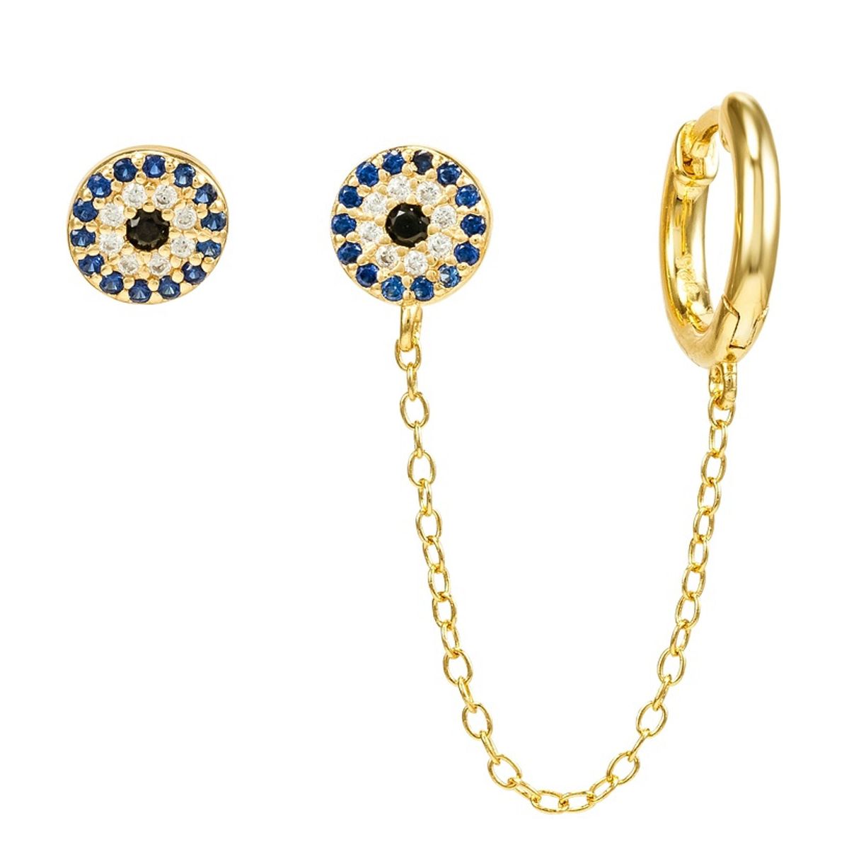 GENERICO - Aros Argolla dorada con Ojo turco Plata 925 chapada en oro 18 k