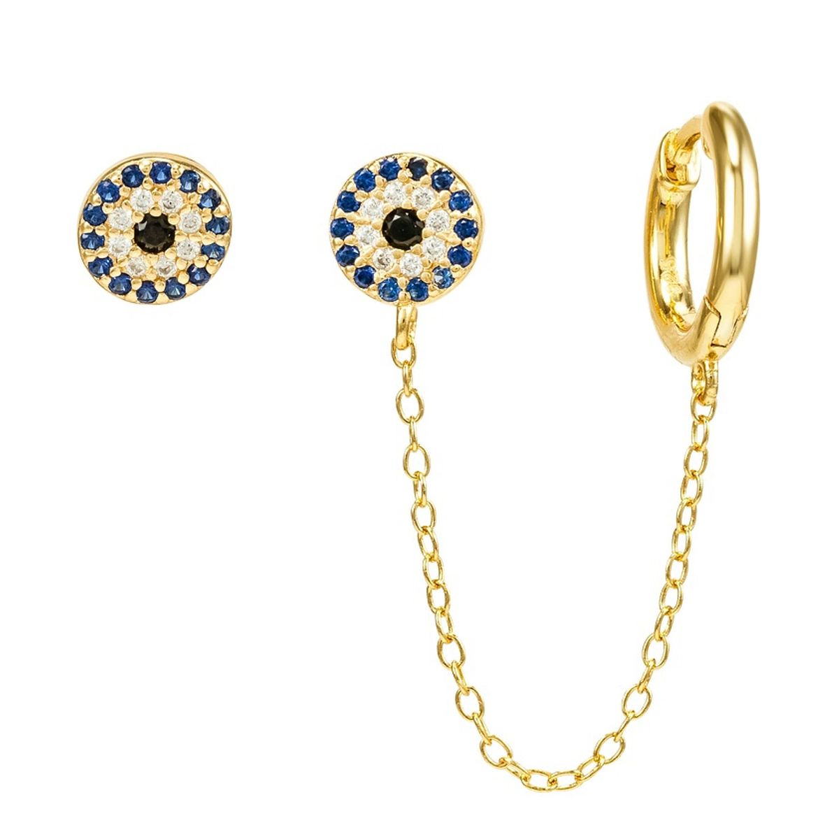 GENERICO - Aros Argolla dorada con Ojo turco Plata 925 chapada en oro 18 k